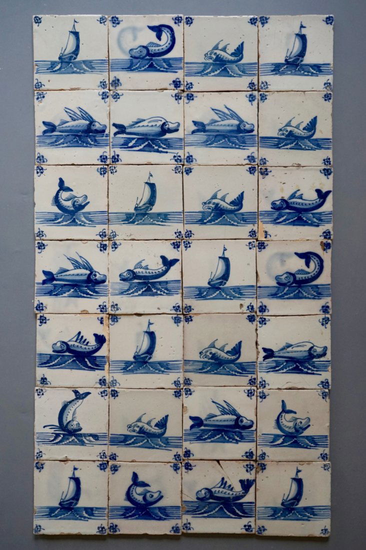 A set of 28 Dutch Delft blue and white maritime tiles, (1 of 1)