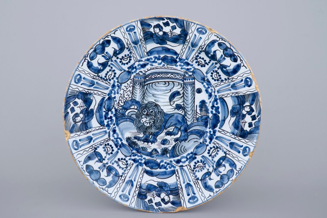 A good Dutch Delft blue and white chinoiserie dish with (1 of 2)