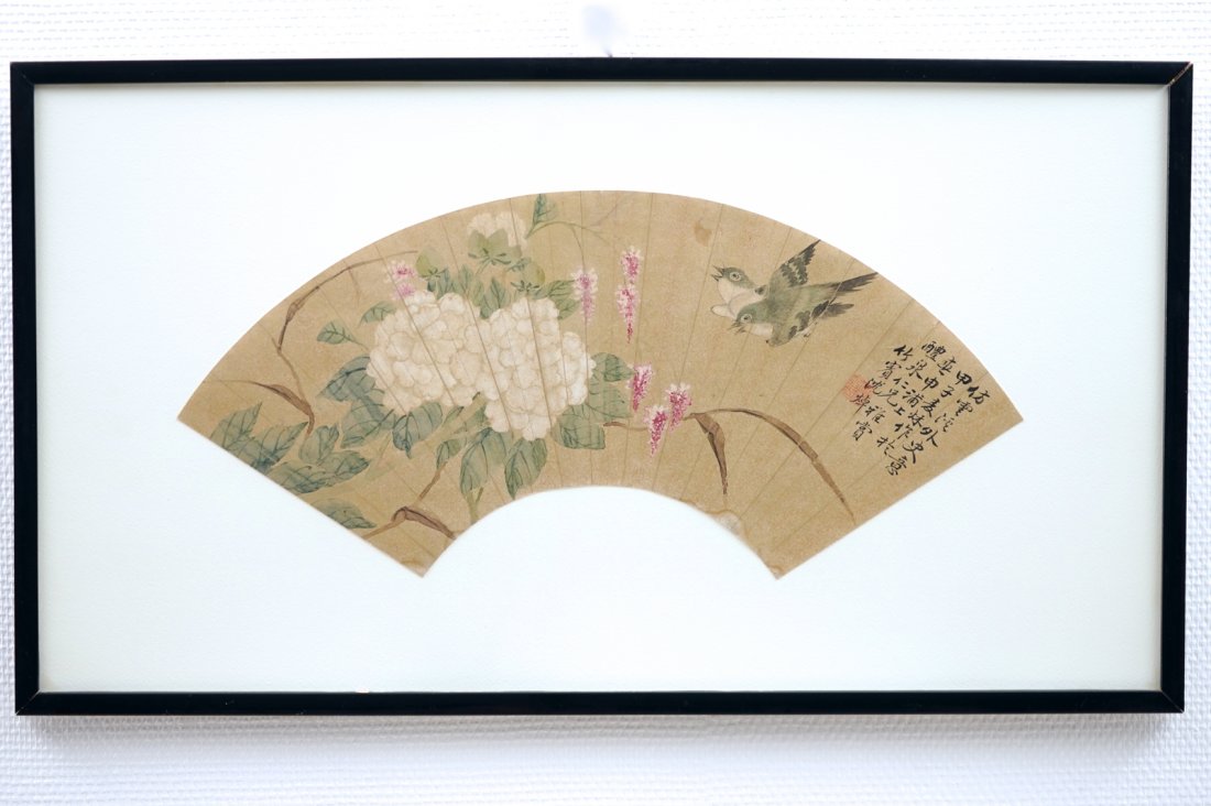 Two framed Chinese fan paintings, signed (1 of 2)