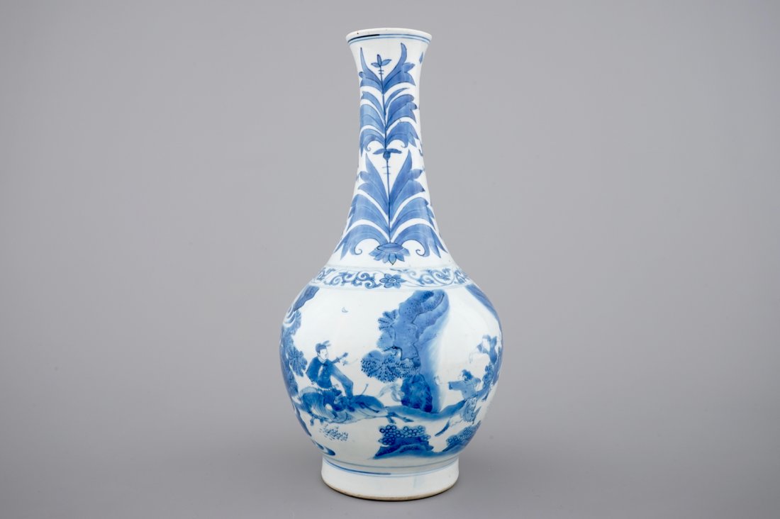 A blue and white Chinese porcelain bottle vase, (1 of 6)