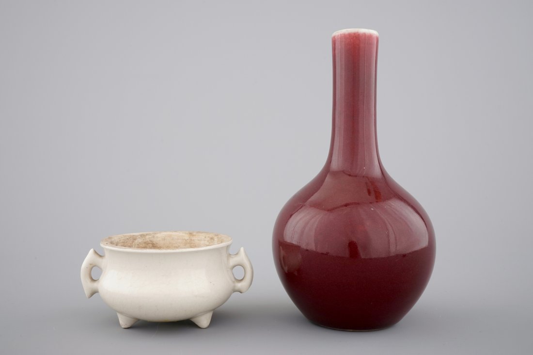 A Chinese sang de boeuf vase, 18/19th C. and a blanc de (1 of 6)