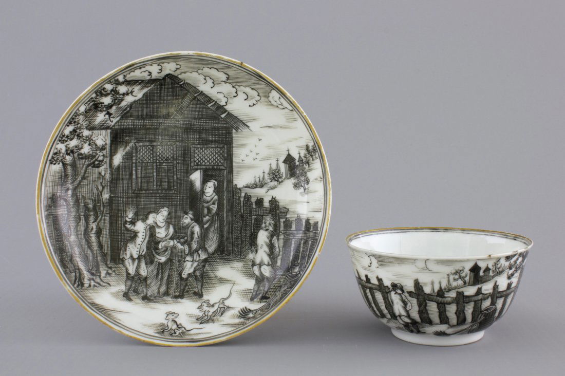 A Chinese grisaille porcelain European subject cup and (1 of 1)