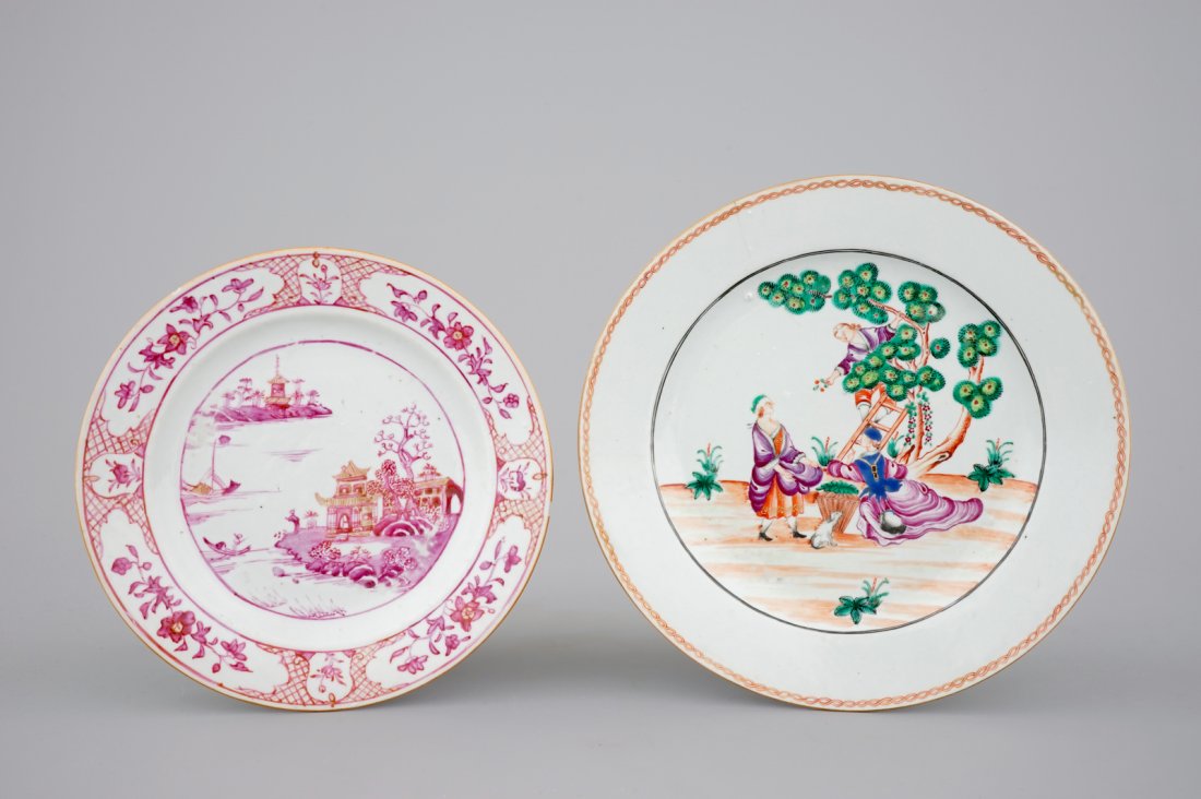 A Chinese export Cherrypickers plate, 18th C. and a (1 of 2)