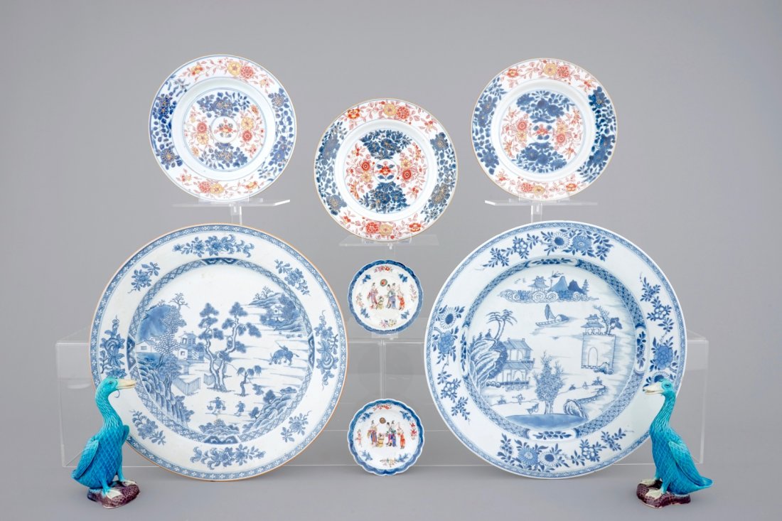 Two large blue and white dishes, 3 imari plates, two (1 of 1)