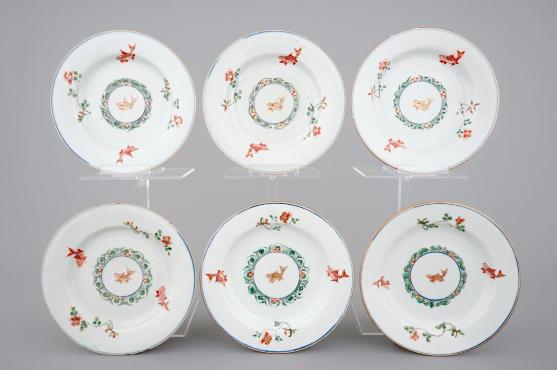 A set of six Chinese verte-imari porcelain plates with (1 of 2)