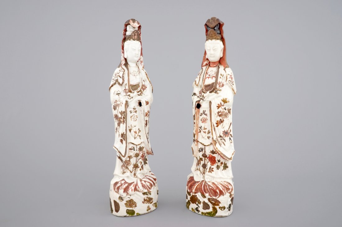 Two tall cold-painted Chinese blanc de Chine figures of (1 of 6)