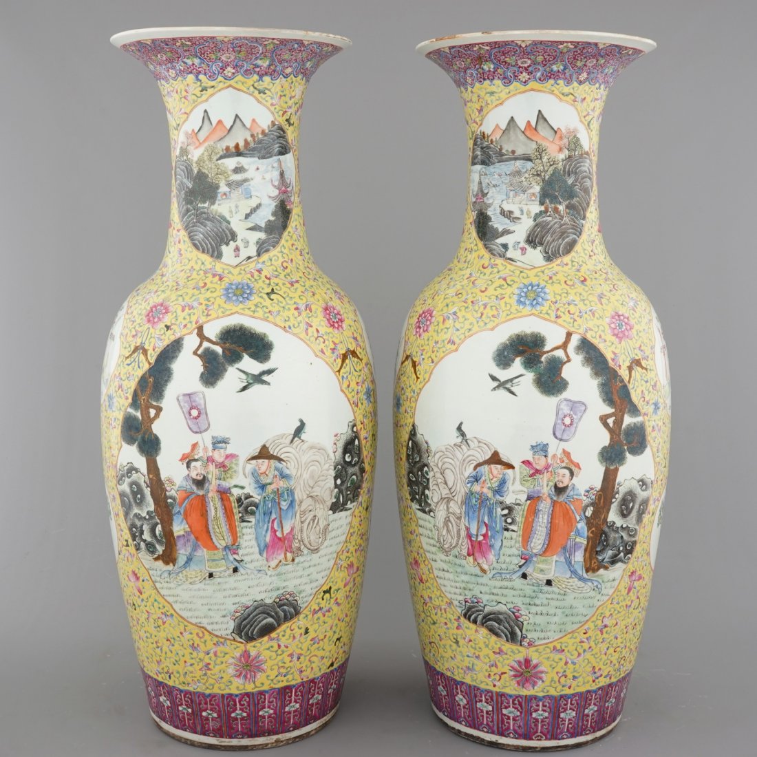 A massive pair of Chinese famille jaune and rose vases (1 of 2)