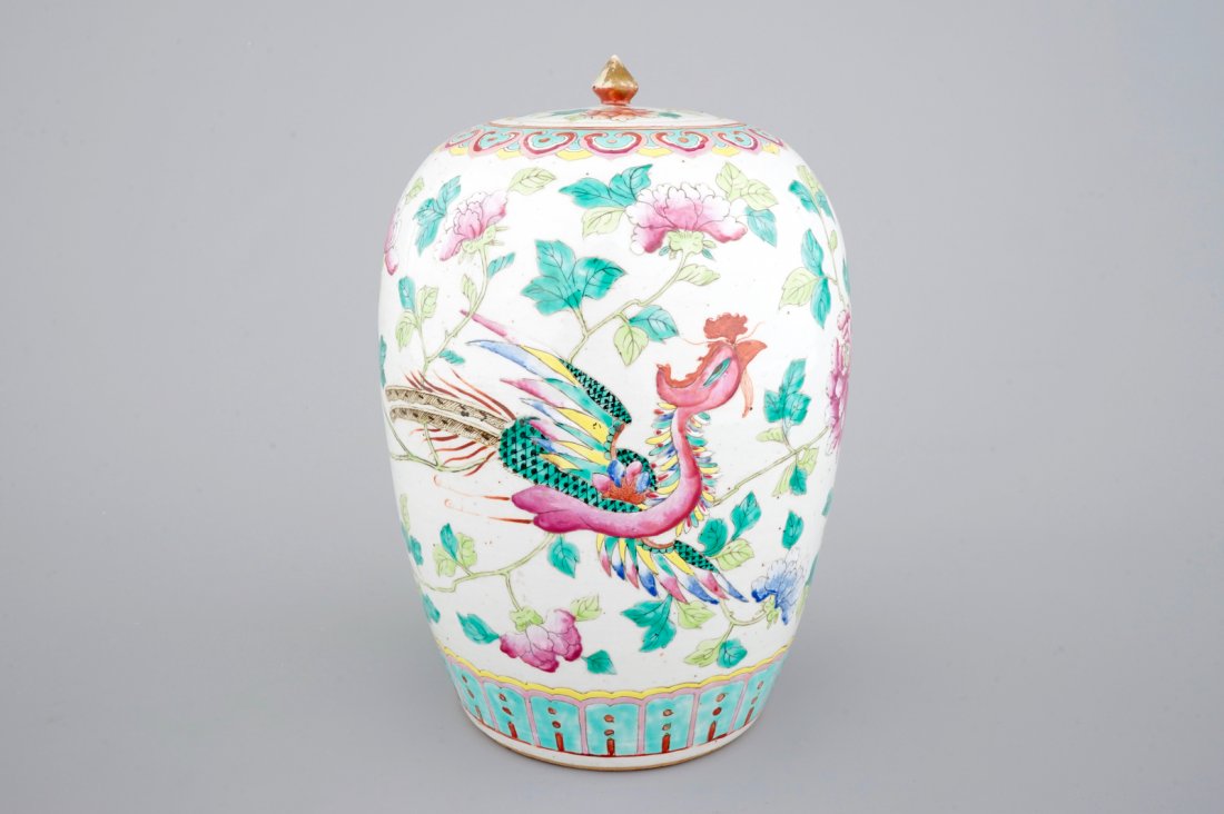 A Chinese polychrome ginger jar and cover with a (1 of 6)