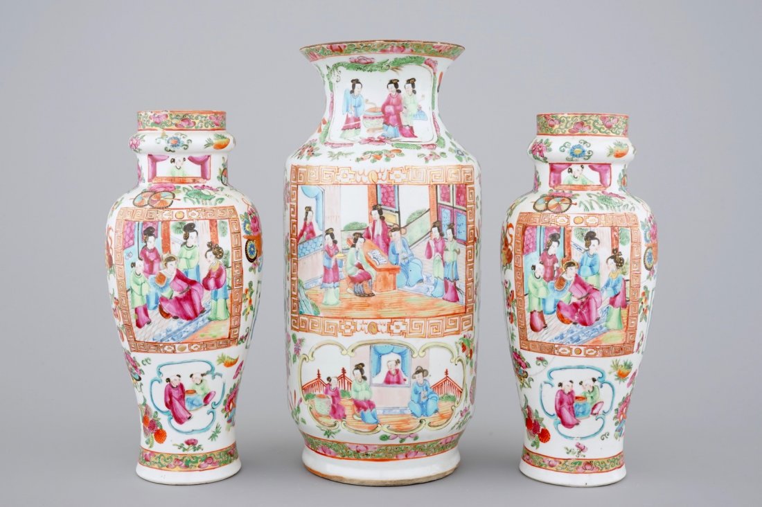 A set of three Chinese Canton rose medallion vases, ca. (1 of 1)