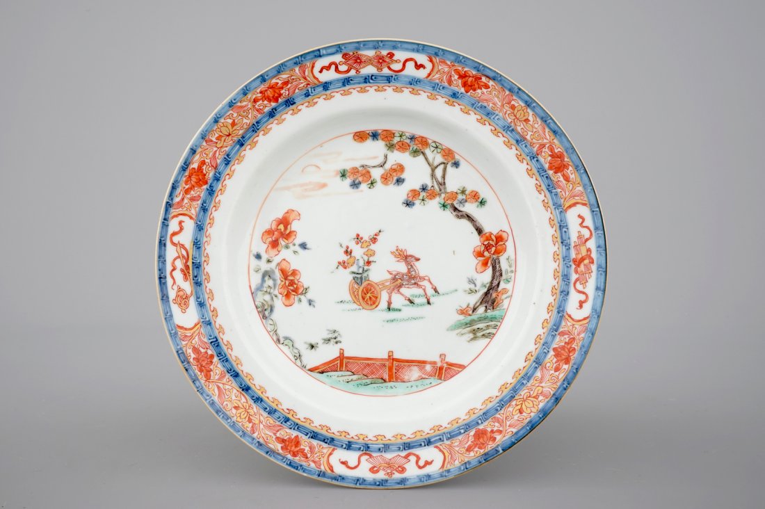 A fine Chinese verte-imari plate with a deer in a (1 of 2)