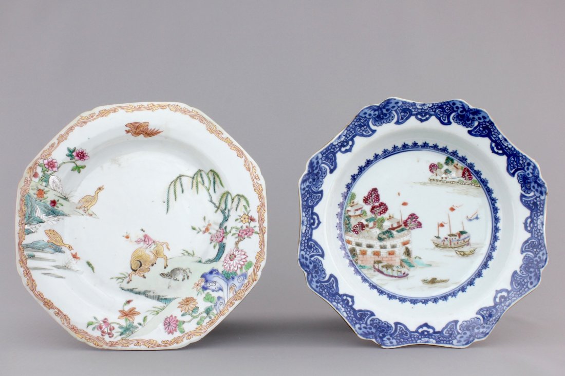 Two fine Chinese famille rose octagonal export plates, (1 of 1)