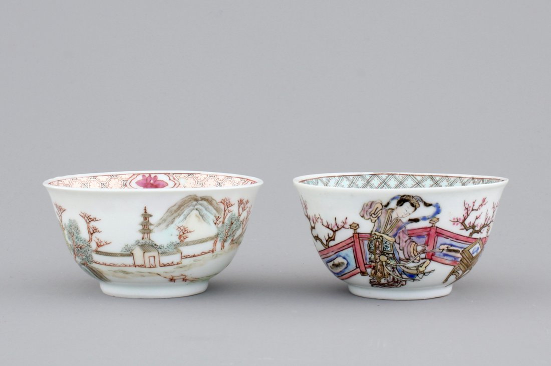 Two fine Chinese famille rose porcelain cups, (1 of 10)