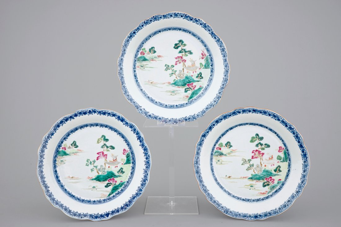 A set of three lobed Chinese famille rose dishes, (1 of 2)