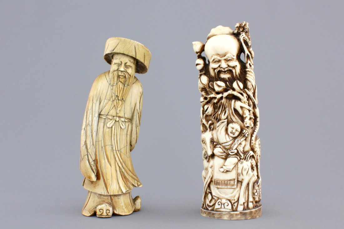 Two Chinese carved ivory figures, one of Shou Lao, 19th (1 of 1)