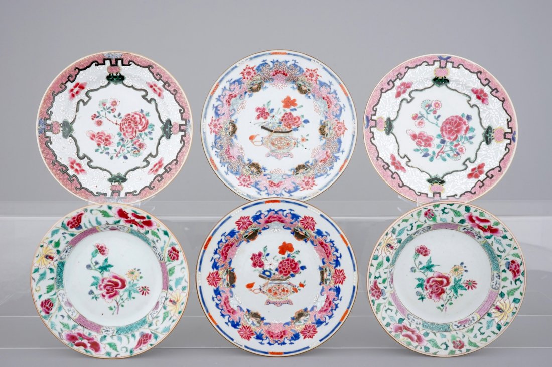 3 pairs of fine Chinese famille rose plates, (1 of 2)