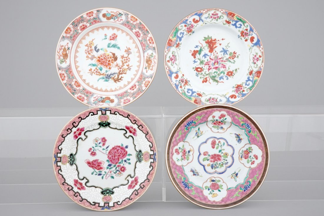 A set of four Chinese famille rose plates, (1 of 2)