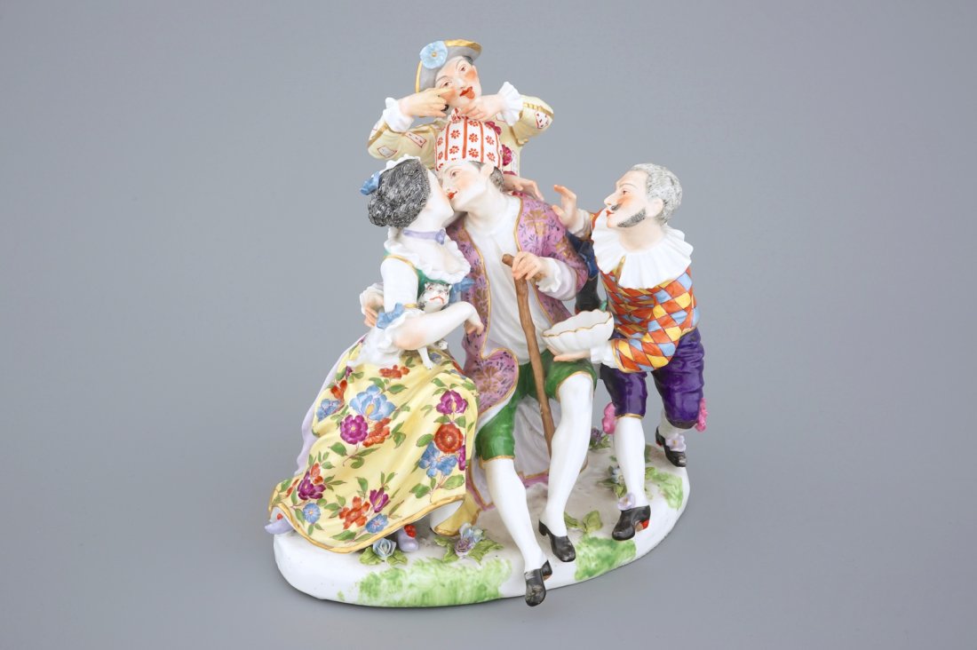 A romantic porcelain group in the Meissen style,: Dim.: 22 x 20,5 x 14 cm