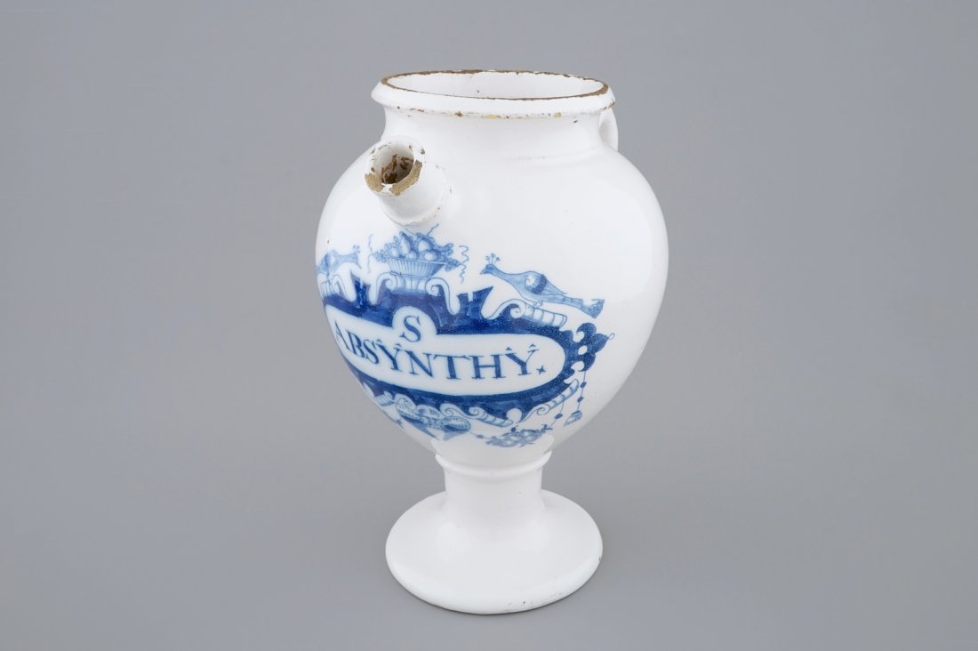 A blue and white Dutch Delft wet drug jar "Absinthe", (1 of 7)