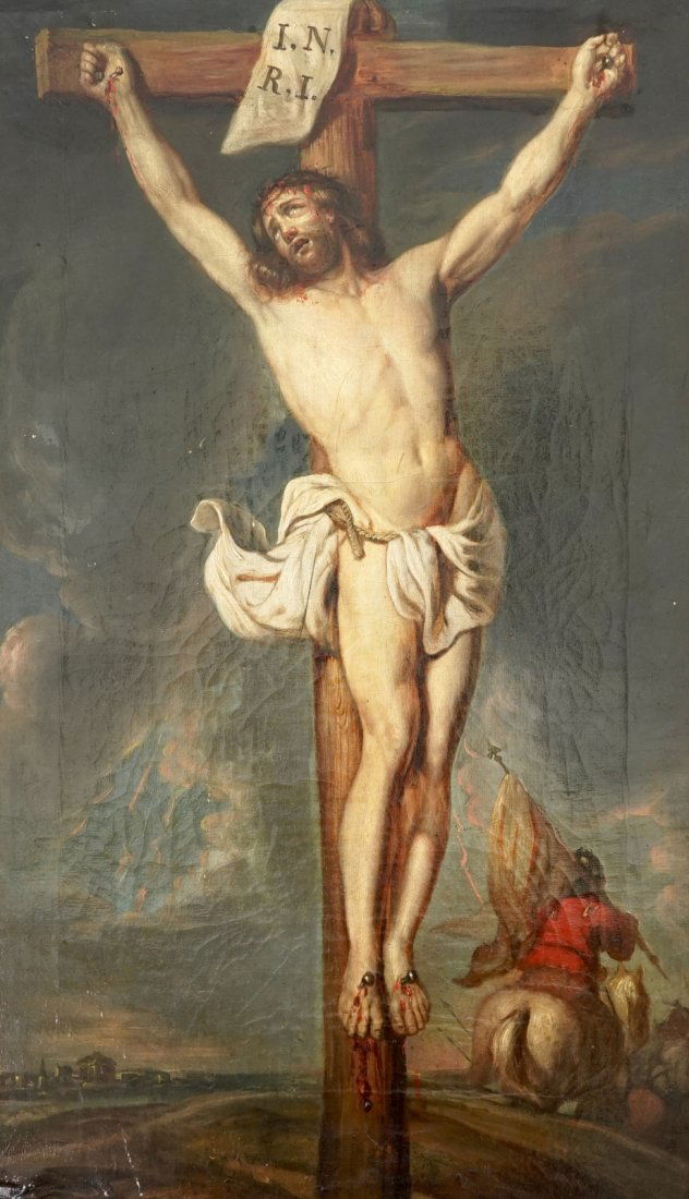 Christ on the cross, oil on canvas, 18th C. (1 of 2)