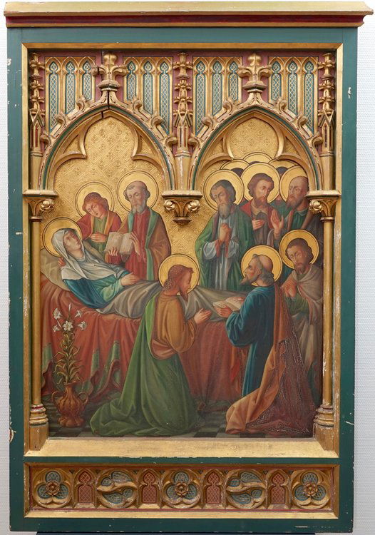 Gothic Revival, Death of the Virgin, oil on panel in: Dim.: 150,5 x 98,5 cm