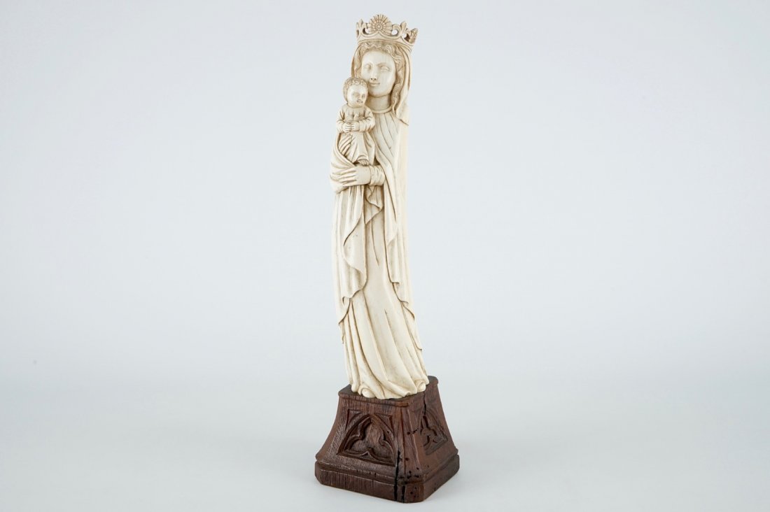 A tall gothic revival carved ivory Madonna, prob. (1 of 7)