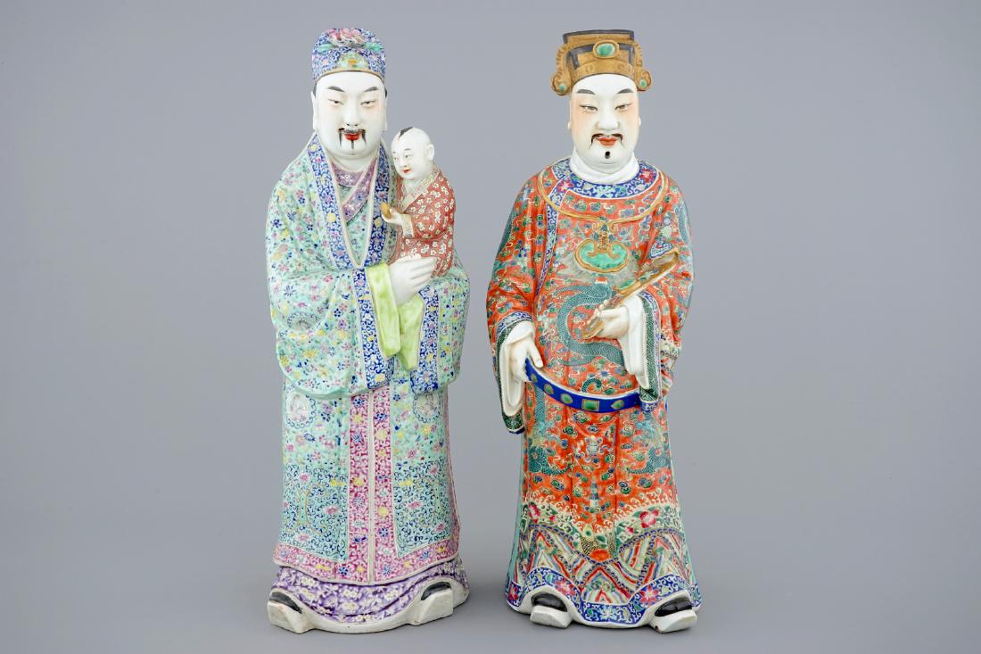A set of 2 Chinese famille rose figures of immortals, (1 of 6)