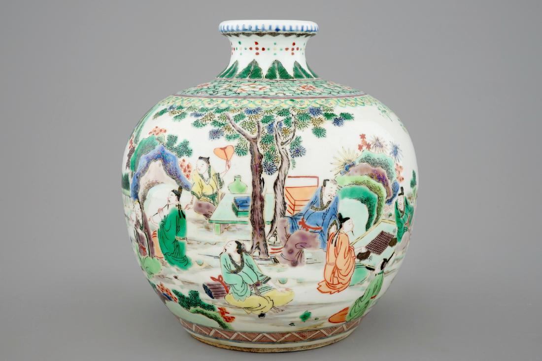 A fine Chinese famille verte vase with scholars in a (1 of 6)