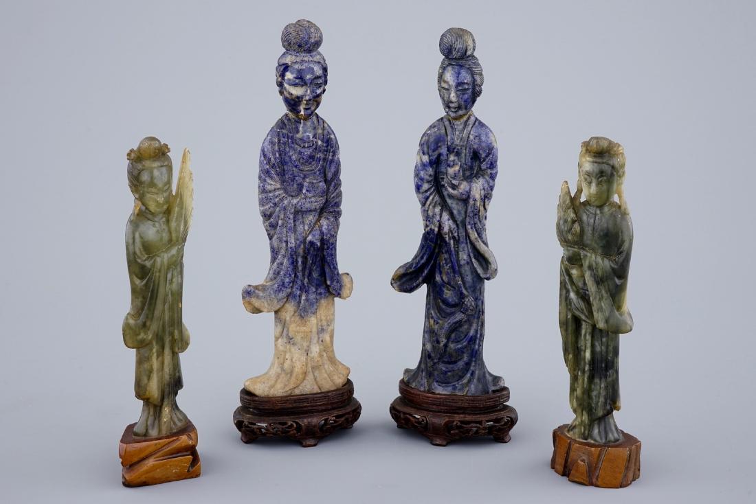 4 Chinese Guanyin figures in lapis lazuli and nephrite (1 of 7)