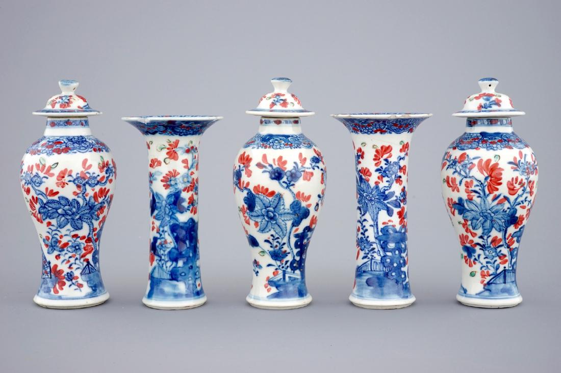 A small Chinese partly clobbered blue and white five (1 of 6)