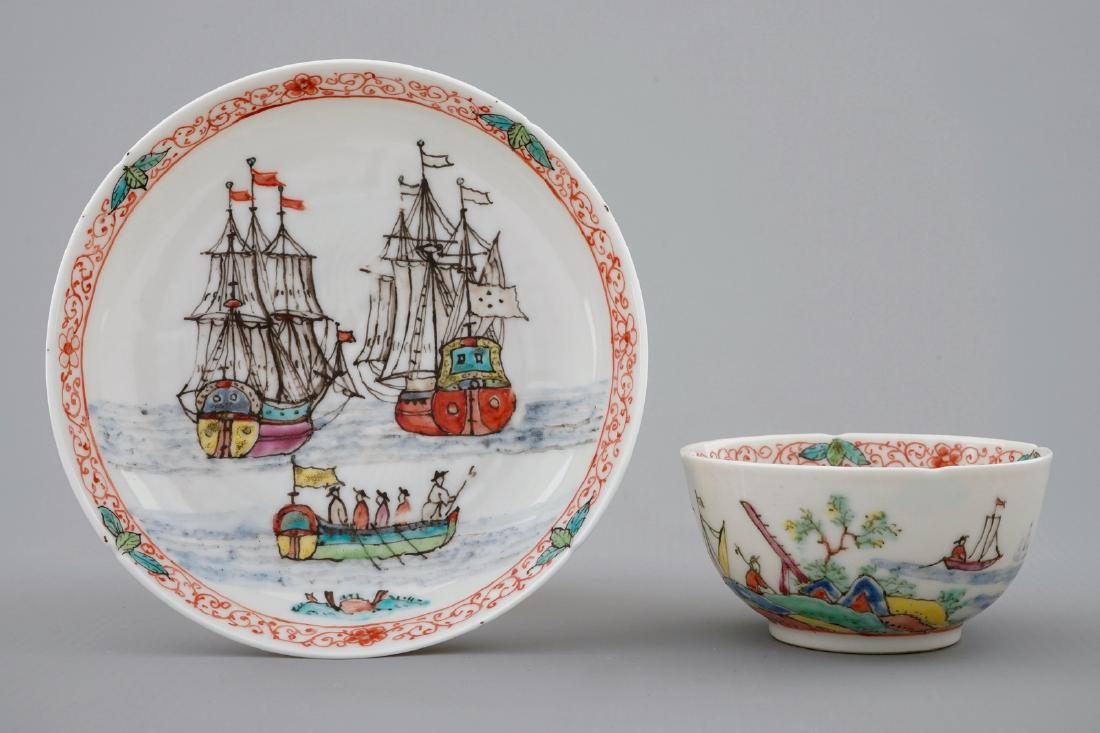 A Dutch-decorated Chinese cup and saucer with a scene (1 of 9)