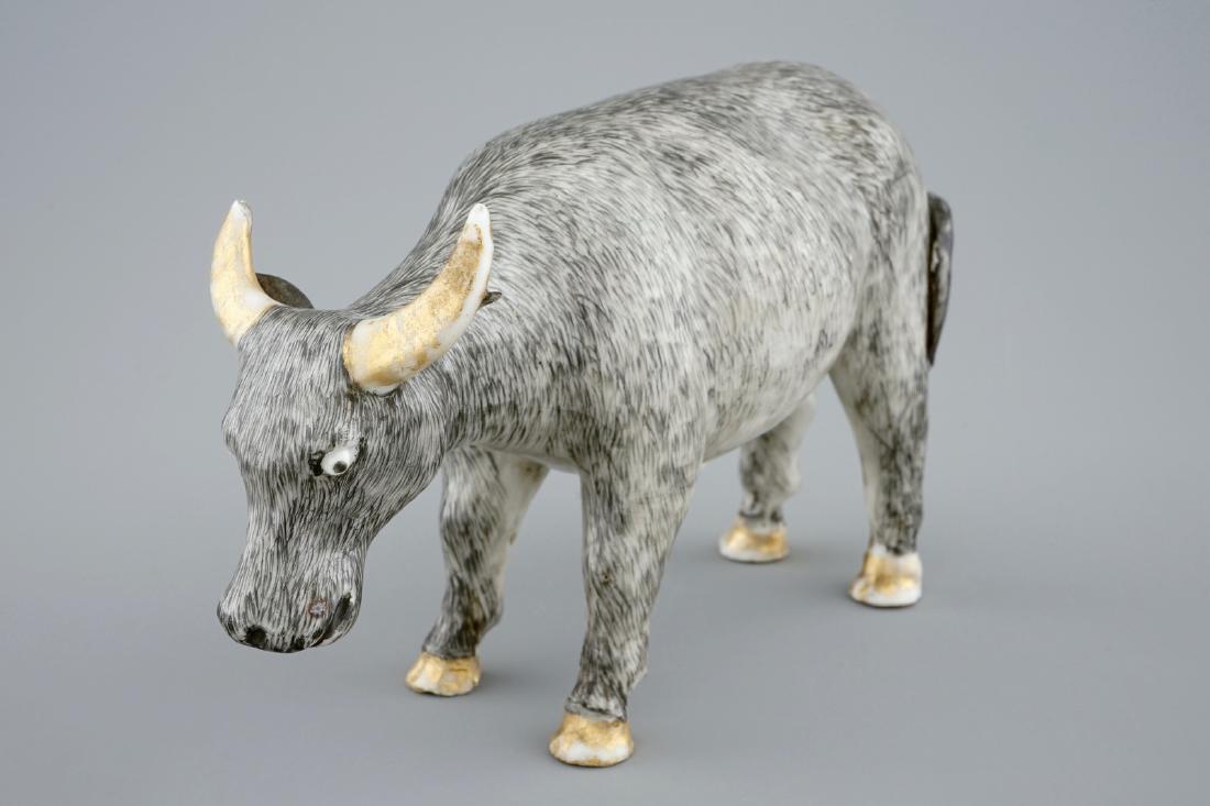 An unusual Chinese grisaille and gilt model of an ox, (1 of 7)