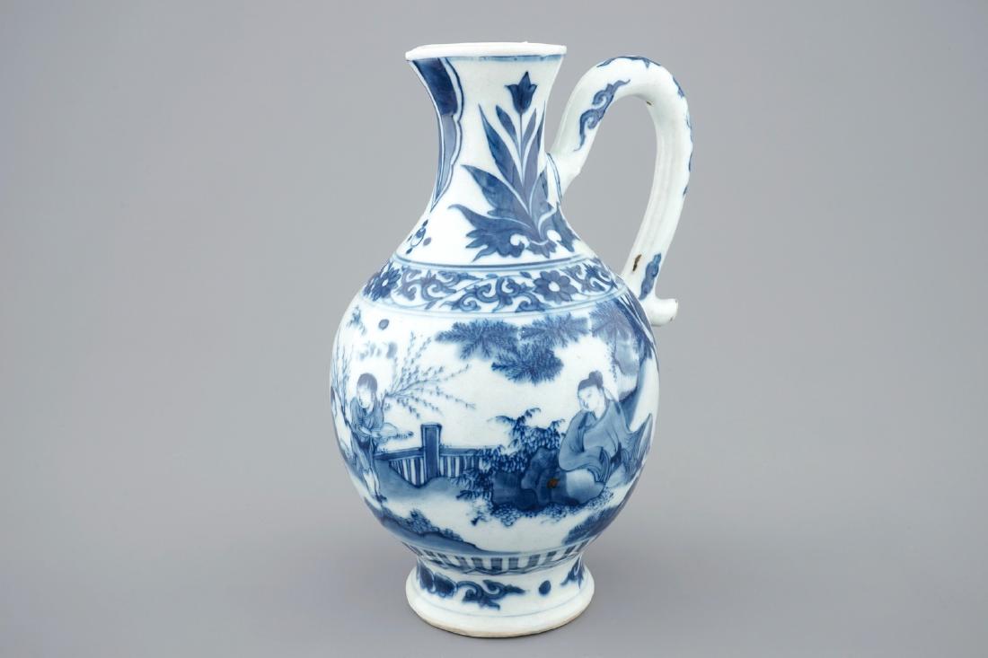 A blue and white Chinese jug, Transitional period, (1 of 3)