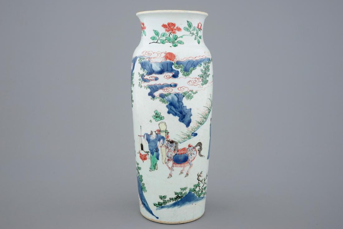 A Chinese wucai "sleeve" vase, Transitional period, (1 of 6)