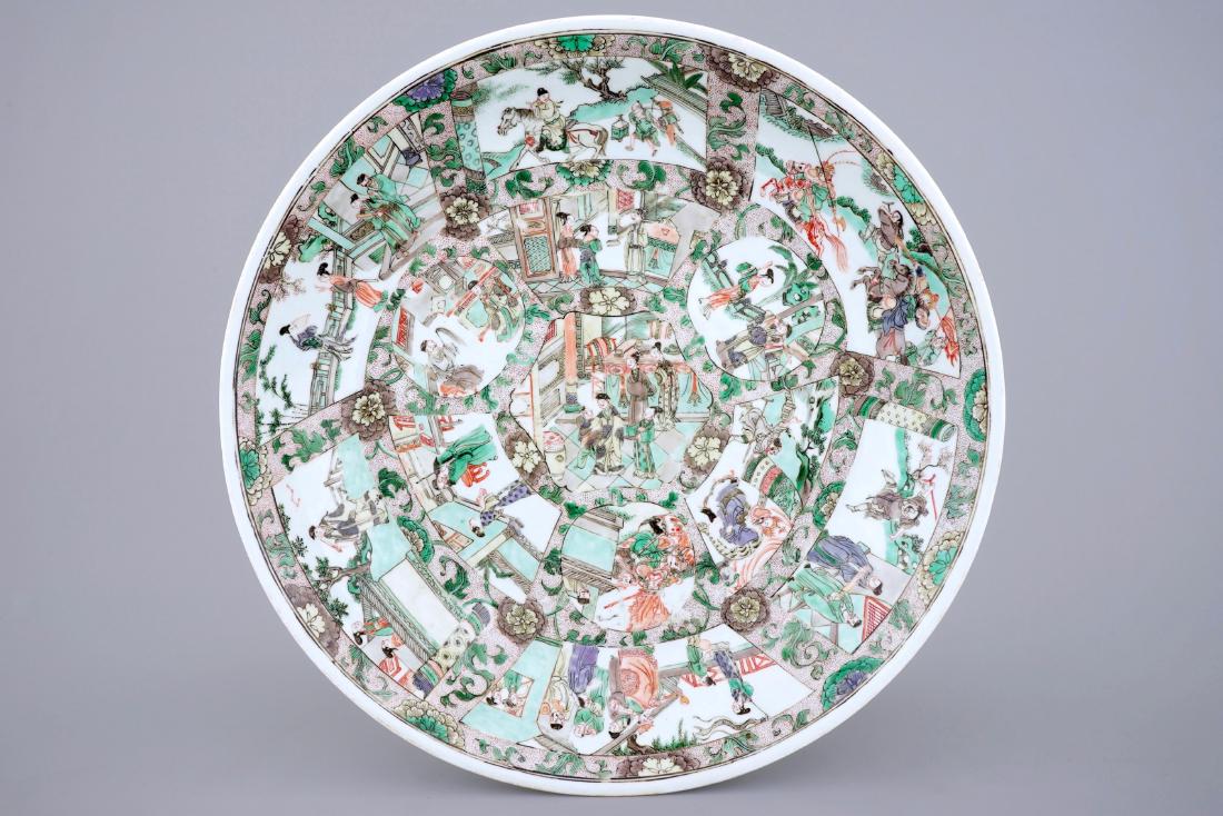 A large Chinese famille verte dish: Romance of the (1 of 2)