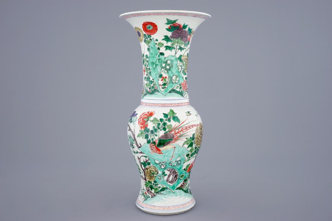 A Chinese famille verte yenyen vase with birds and (1 of 6)