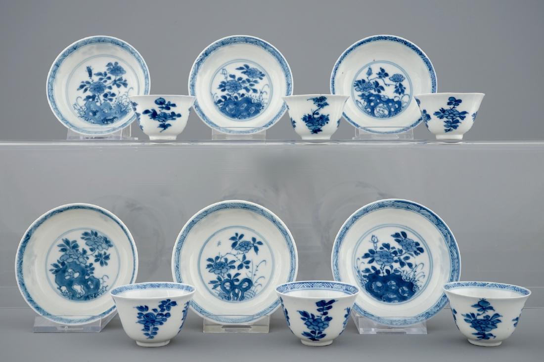 A set of six Chinese blue and white cups and saucers, (1 of 1)