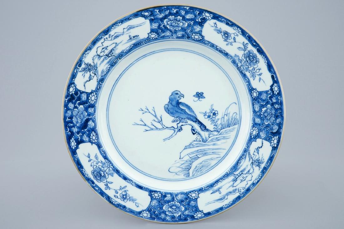 A Chinese blue and white falcon dish, Kangxi (1 of 2)