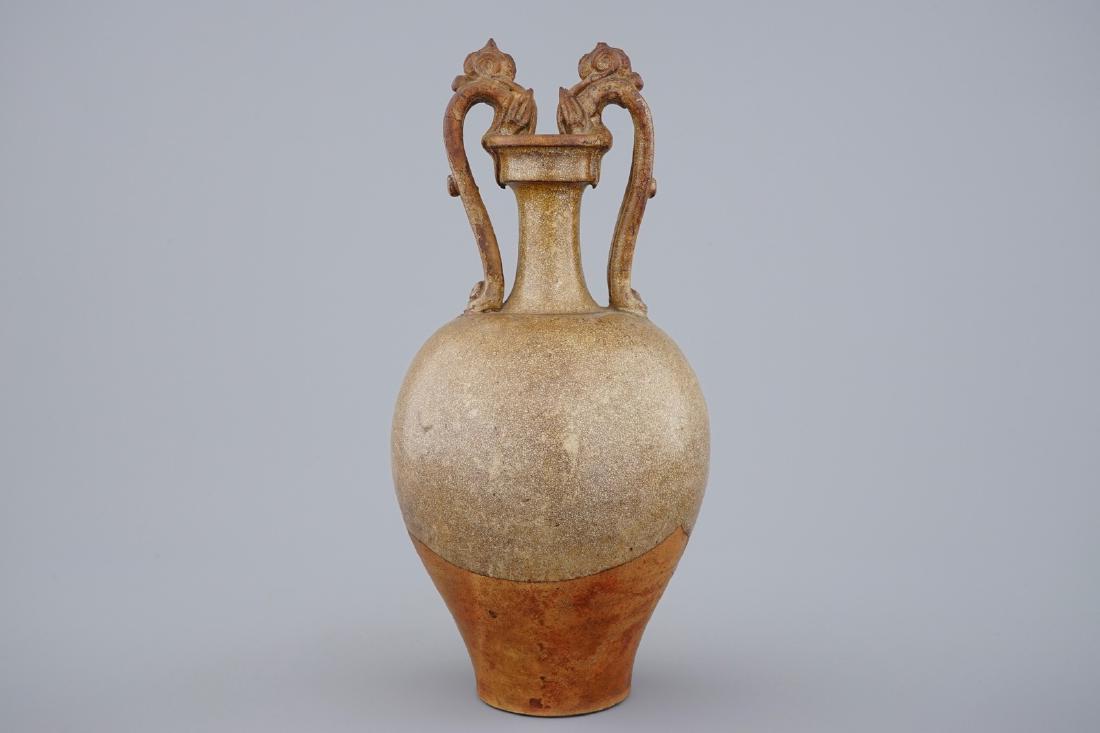 A Chinese stoneware amphora vase with dragon handles, (1 of 6)