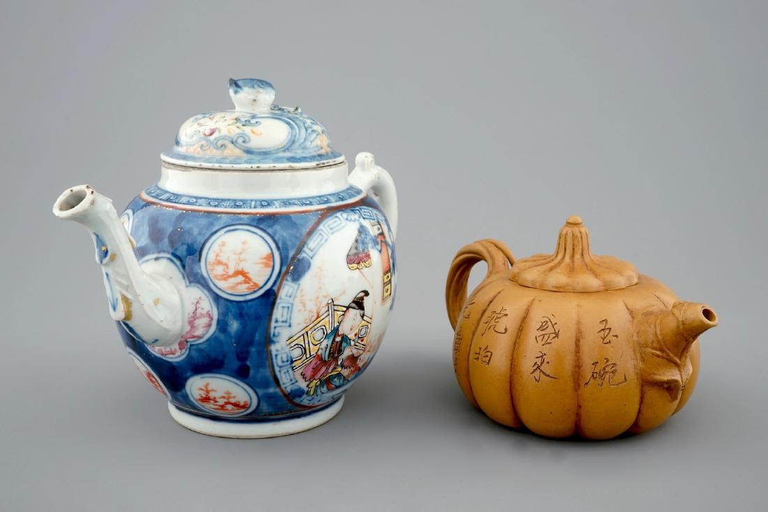 A Chinese famille rose teapot, 18th C. and a Yixing (1 of 3)
