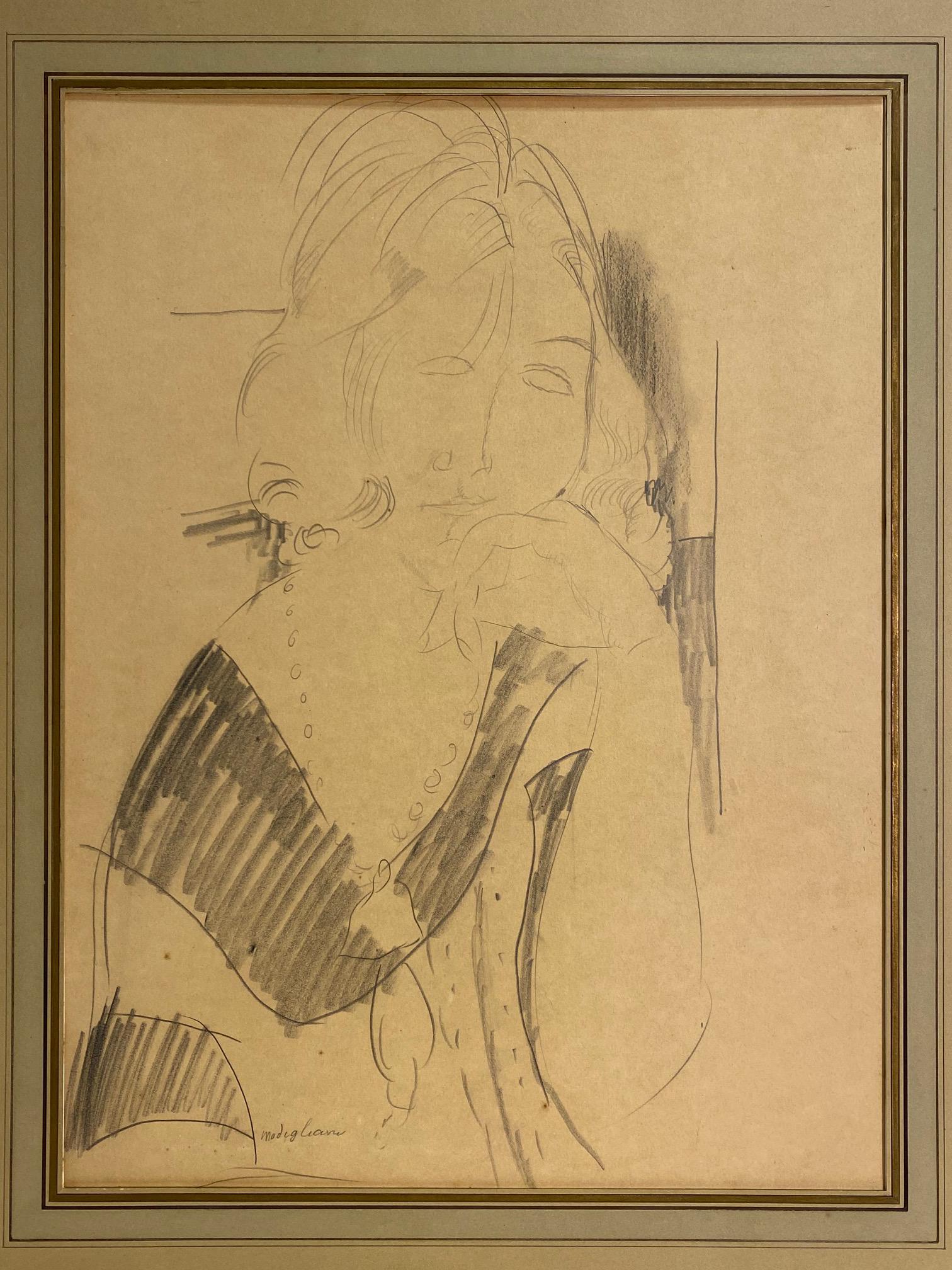 Amedeo Modigliani original drawing of Seated Lady Signed: Amedeo Modigliani original drawing of Seated Lady signed; 16"x21". total size framed is 26” x 32”