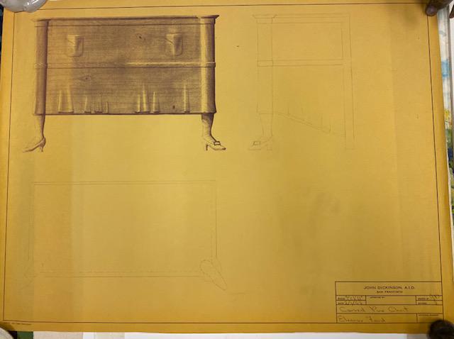 Original Blue Prints of Furniture designs by John Dickinson San Francisco Set of (8): Original Blue Prints of Furniture designs by John Dickinson San Francisco; Set of (8)