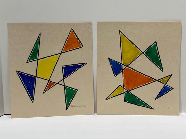 Pair of Mid century Geometric abstract watercolors Dated 1953 (1 of 1)