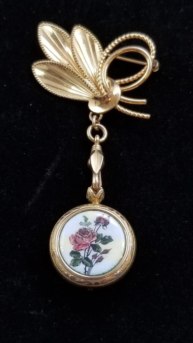 Floralic Watch Pin Bucherer Pendant 17 Jewel Watch: Floralic Watch Pin Pendant Bucherer 17 Jewel Watch. Winding stem missing.