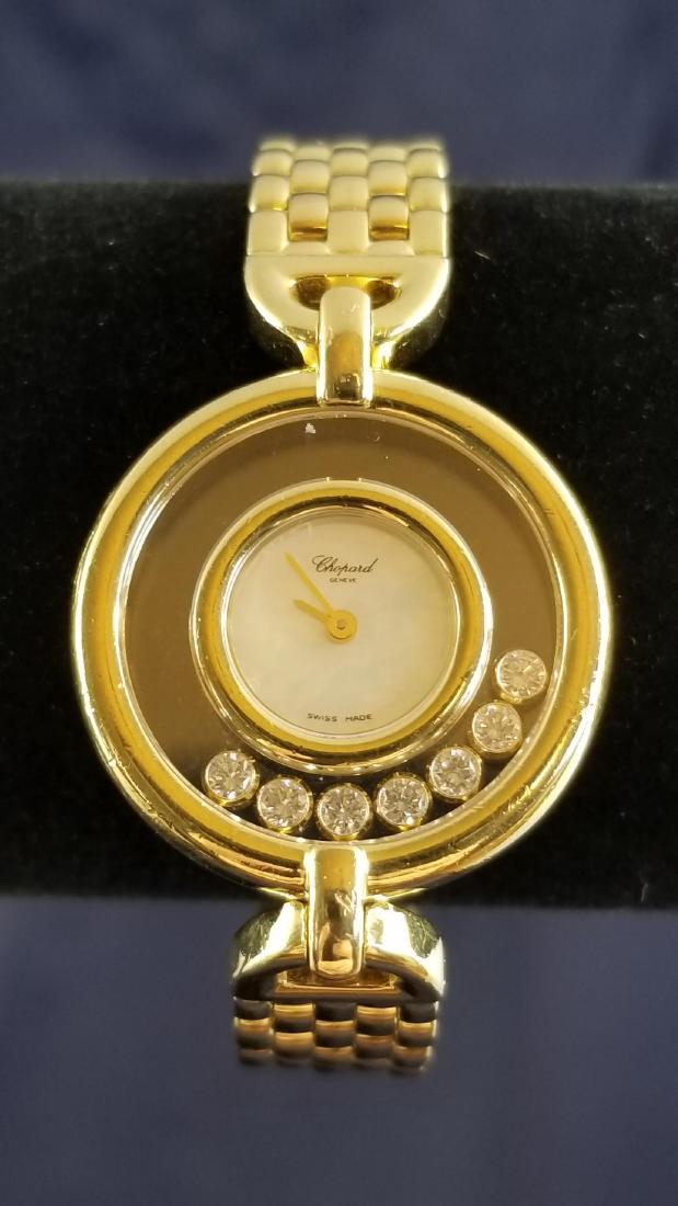 Chopard Yellow Gold 18K Ladies Happy Diamond Watch: Chopard Yellow Gold 18K (750) Ladies Happy Diamond Wrist Watch with 7 Diamonds. Geneve - Swiss Made Quartz Watch. Comes with original box and extra links.