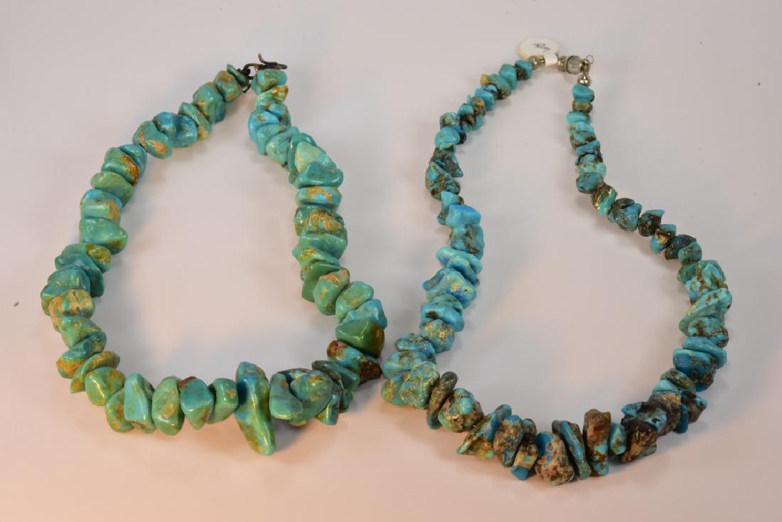 Indian Two Polished Turquoise Chokers: 14" &16" Turquoise Choker