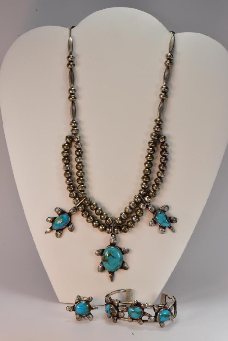 Navajo Sterling Turtle Set Popovich: Sterling Turquoise Turtle Necklace, Ring and Bracelet Set Jane Popovich Navajo 1976