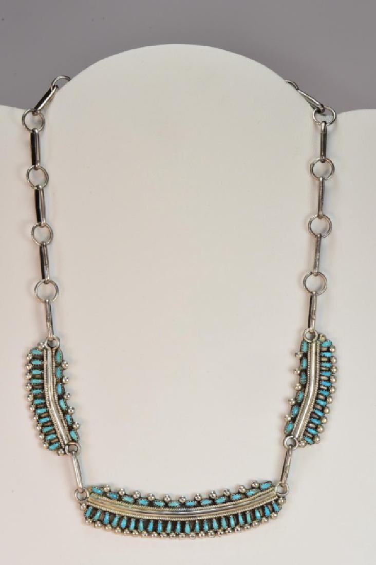 Indian Silver Choker w/Needlepoint Turquoise: 14" Indian Silver Choker w/Needlepoint Turquoise 24g