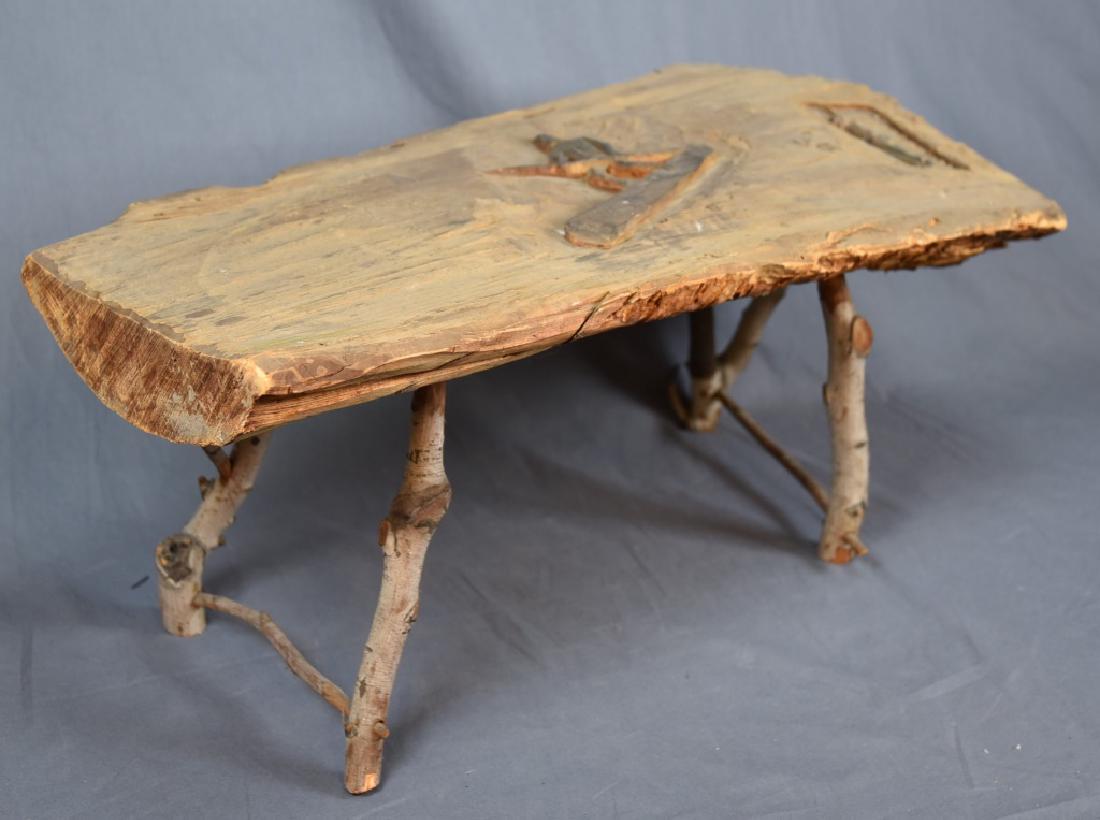 PRIMITIVE HAND CARVED TABLE, POSSIBLY LOGGER CAMP (1 of 10)