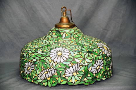 Vintage Daisy Leaded Glass Light Fixture: Early 20th Century. Approximately 22" in diameter. There a a couple of very minor cracks but overall very good condition.