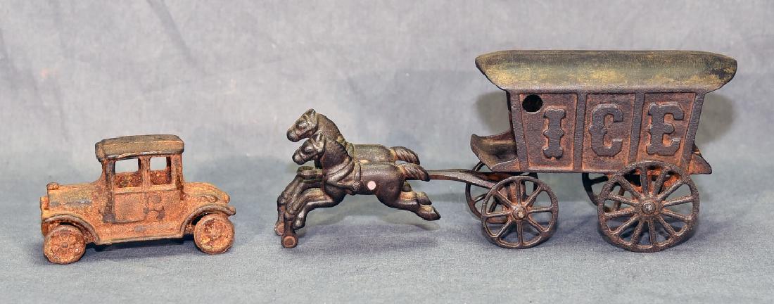 2 Cast Iron Toys - Ice Wagon and Toy Car (1 of 5)